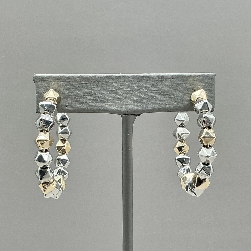 Allsaints Earrings Womens Beaded Hoop‎ Silver Gold Tone Geometric Jewelry 1.75"